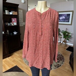 Amazon Essentials rust leopard print long sleeve blouse-size M-NWT